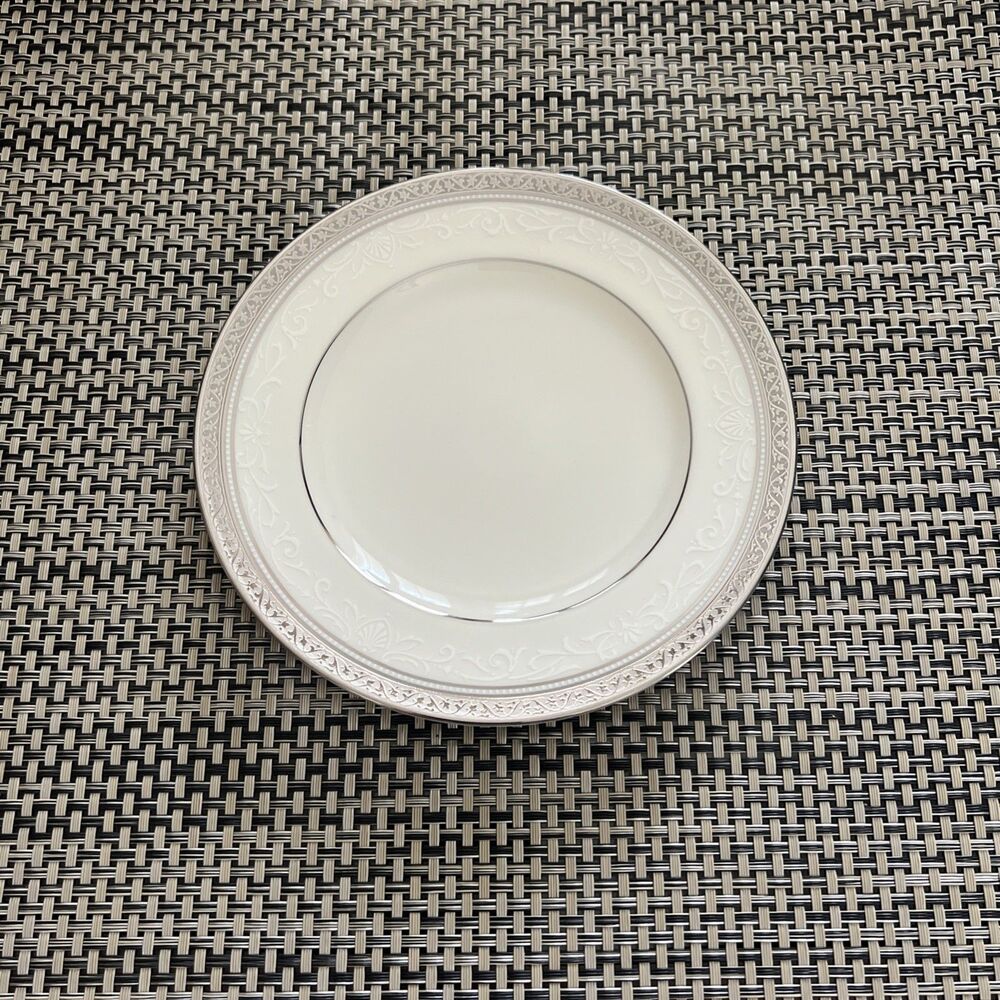 Noritake Ardmore Platinum 7601  Bread and Butter Plate Retired White Scrolls
